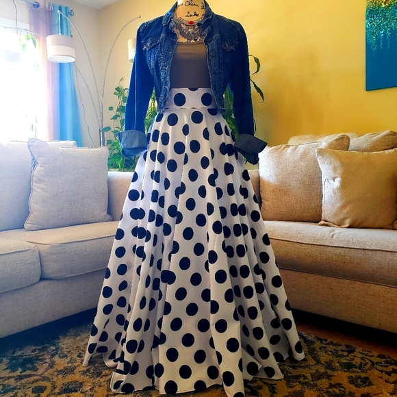 Elastic Waist Polka Dot Flowy Maxi Skirt main image 0